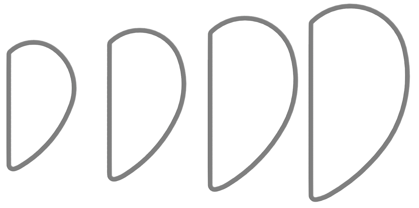 Hankeform #3 dråbeform – illustration af fire størrelser
