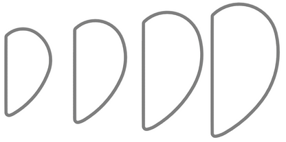 Hankeform #3 dråbeform – illustration af fire størrelser